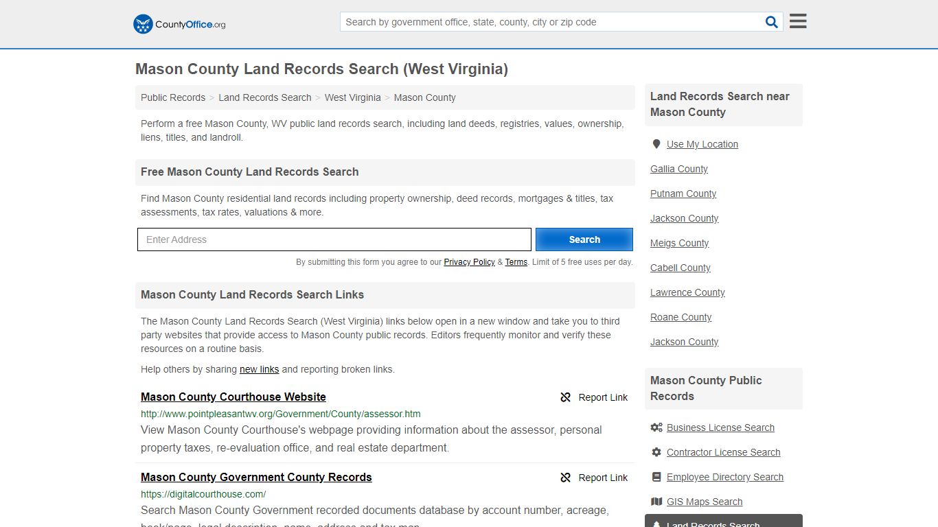 Land Records Search - Mason County, WV (Deeds, GIS Maps ...