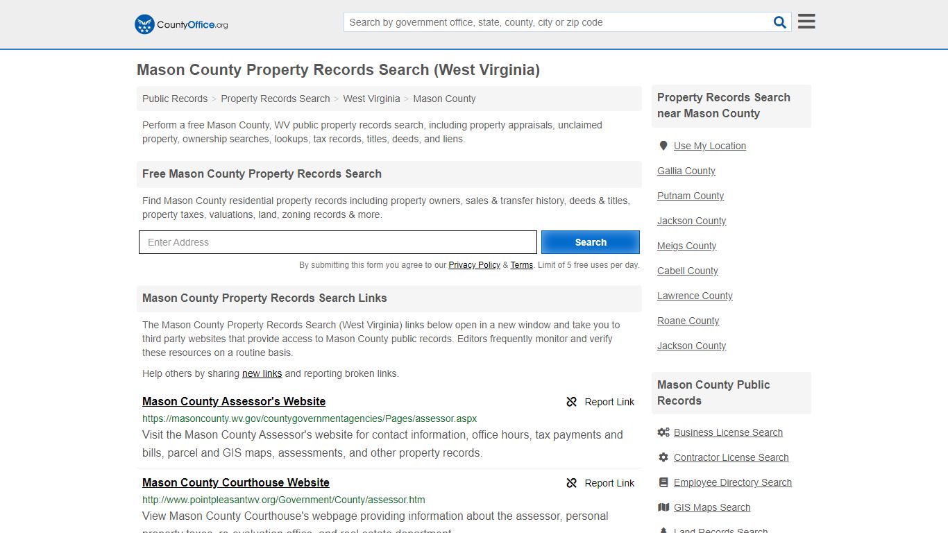 Property Records Search - Mason County, WV (Assessments ...